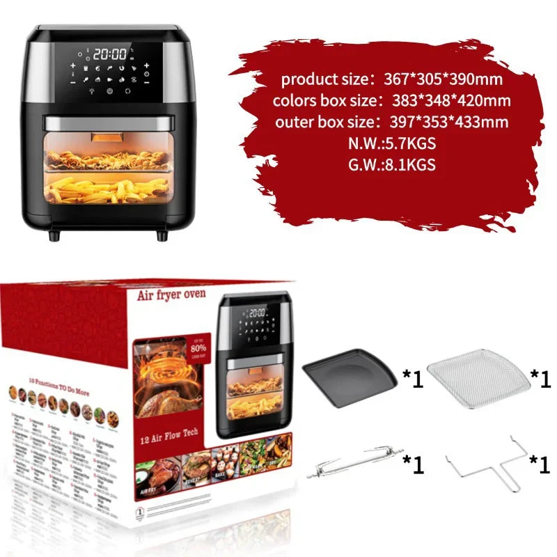 Smart 12L Electric Digital Air Fryer—Oil-Free, Low-Fat Fryer with Transparent Viewing Window and Multifunctional Separate Basket