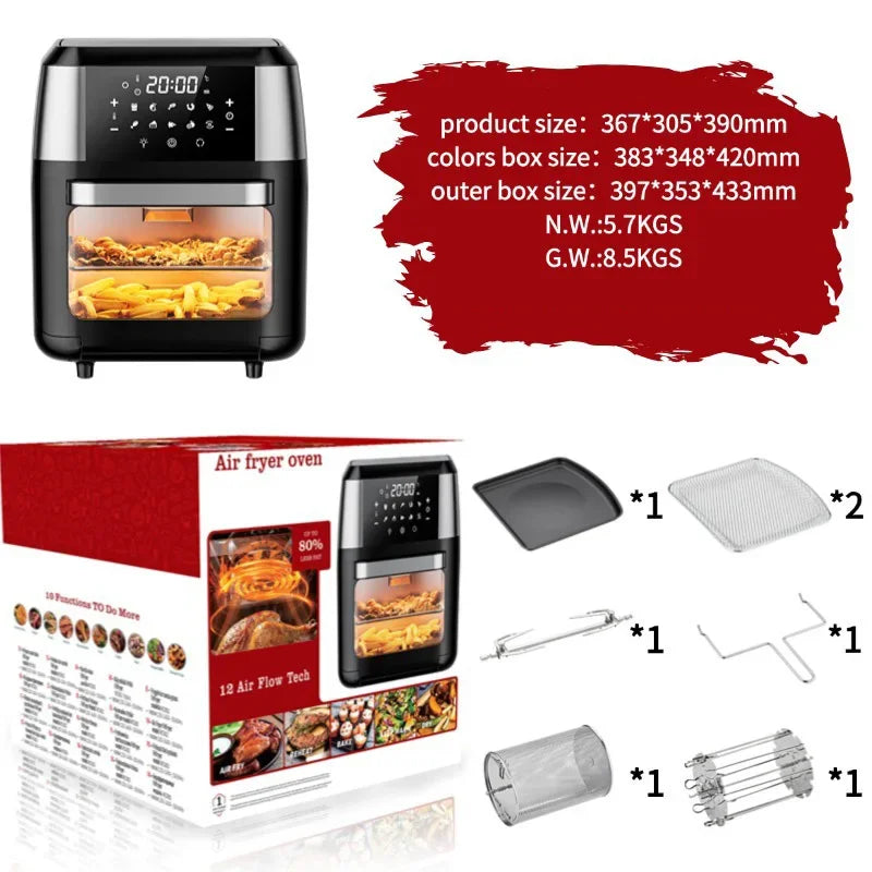 Smart 12L Electric Digital Air Fryer—Oil-Free, Low-Fat Fryer with Transparent Viewing Window and Multifunctional Separate Basket