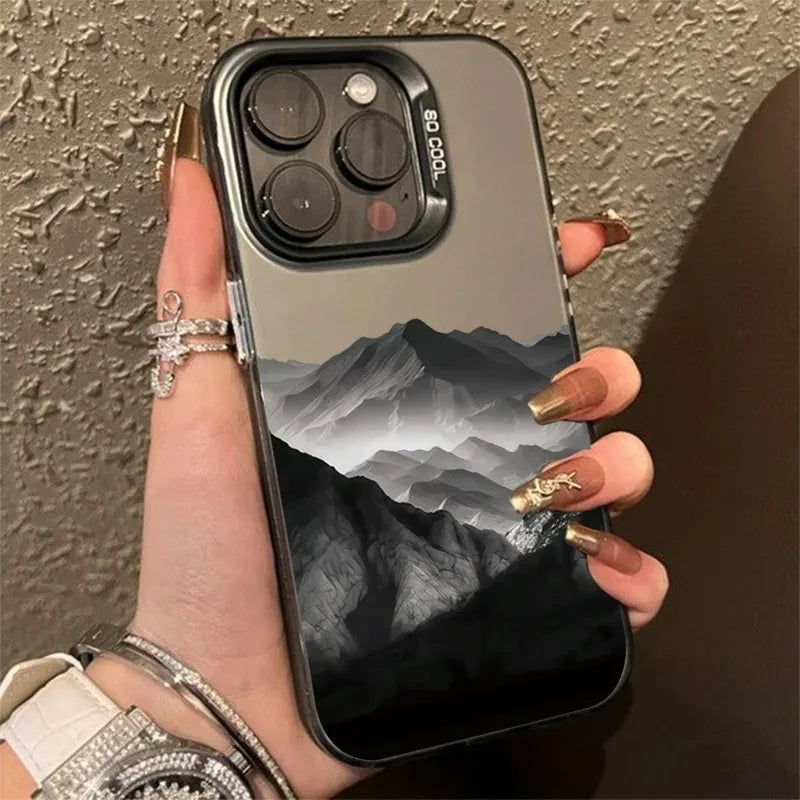Phone Case For iPhone 16E Cases For iPhone 16 15 14 13 11 12 Pro Max 16 15 14 Plus New Colorful Mountain View Print Phone Cover
