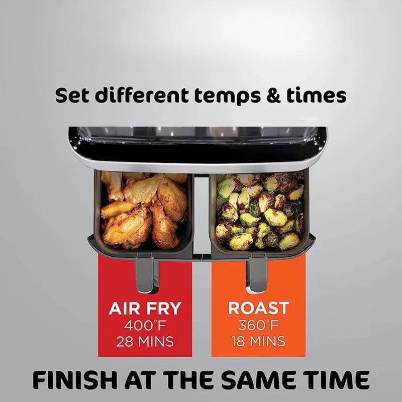 New Double Air Fryer with Double Basket Intelligent Multifunctional Double Zone 2 Basket 9L Quart Air Fryer