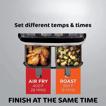 New Double Air Fryer with Double Basket Intelligent Multifunctional Double Zone 2 Basket 9L Quart Air Fryer
