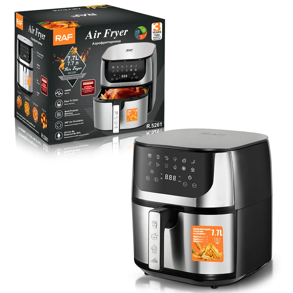 1800W Air Fryer Freidora De Aire 7.7L Large Capacity Multi Purpose Cooker With 360 Degree Hot Air Circulation And Low Oil