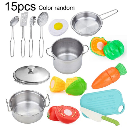 Kitchen Pretend Play Accessories Toys with Stainless Steel Cookware Pots and Pans Set,Cooking Utensils, Gifts Learning Tool