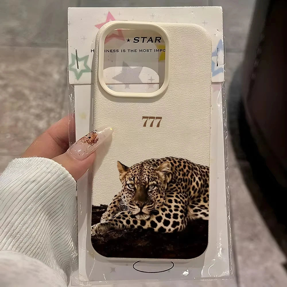 New Fashion Pink Leather Phone Case Cute Leopard Back Cover Anti-fall Protective cases for iPhone 17 16 15 14 13 12 11 pro max