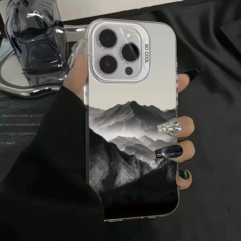 Phone Case For iPhone 16E Cases For iPhone 16 15 14 13 11 12 Pro Max 16 15 14 Plus New Colorful Mountain View Print Phone Cover