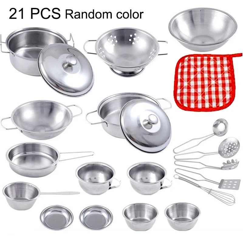 Kitchen Pretend Play Accessories Toys with Stainless Steel Cookware Pots and Pans Set,Cooking Utensils, Gifts Learning Tool