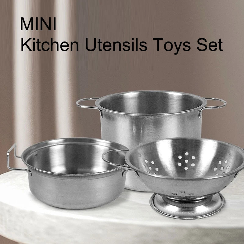 Kitchen Pretend Play Accessories Toys with Stainless Steel Cookware Pots and Pans Set,Cooking Utensils, Gifts Learning Tool