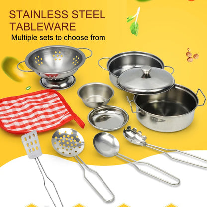 Kitchen Pretend Play Accessories Toys with Stainless Steel Cookware Pots and Pans Set,Cooking Utensils, Gifts Learning Tool