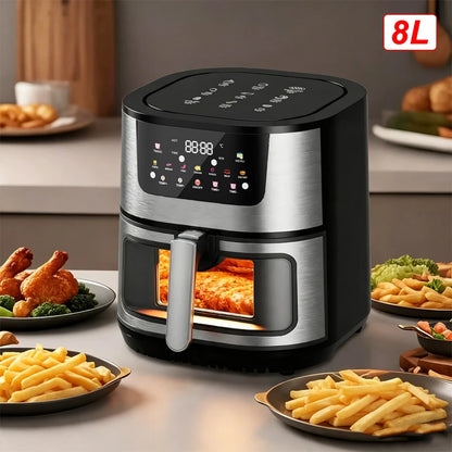 Air Fryer 8L 2800W Oil Free Electric Air Fryer with Touchscreen Household Multi-function Non-fat Fryer with Visible Window