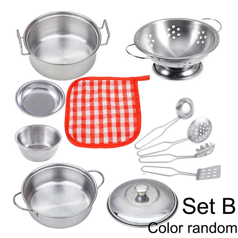 Kitchen Pretend Play Accessories Toys with Stainless Steel Cookware Pots and Pans Set,Cooking Utensils, Gifts Learning Tool