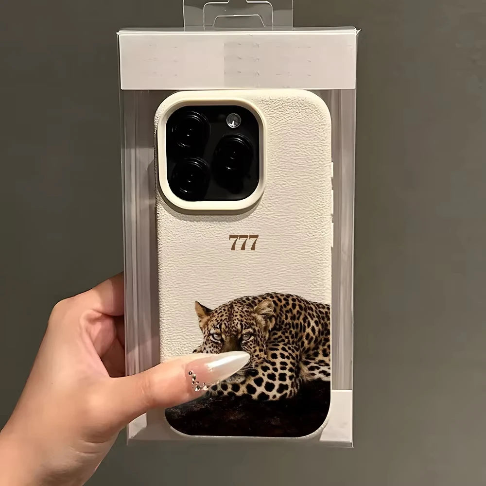 New Fashion Pink Leather Phone Case Cute Leopard Back Cover Anti-fall Protective cases for iPhone 17 16 15 14 13 12 11 pro max