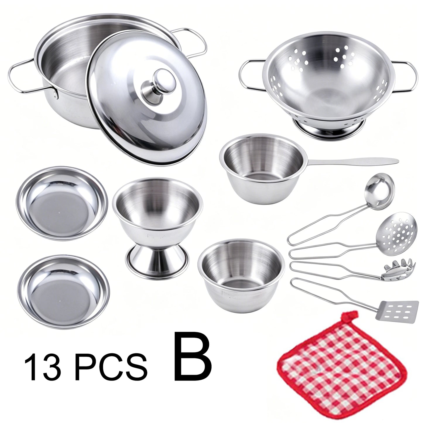 Kitchen Pretend Play Accessories Toys with Stainless Steel Cookware Pots and Pans Set,Cooking Utensils, Gifts Learning Tool