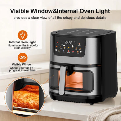 Air Fryer 8L 2800W Oil Free Electric Air Fryer with Touchscreen Household Multi-function Non-fat Fryer with Visible Window