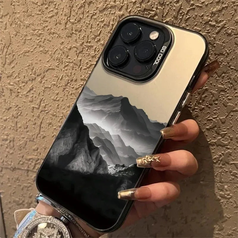 Phone Case For iPhone 16E Cases For iPhone 16 15 14 13 11 12 Pro Max 16 15 14 Plus New Colorful Mountain View Print Phone Cover