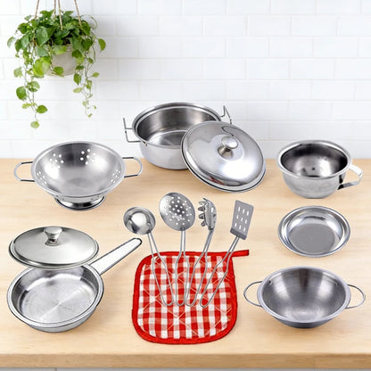 Kitchen Pretend Play Accessories Toys with Stainless Steel Cookware Pots and Pans Set,Cooking Utensils, Gifts Learning Tool