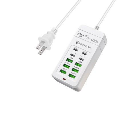 EU UK US Plug Multiple Rapide USB Charger Power Adapter 1.2m Extension Cord 6 USB-A 4 USB-C Portable For Mobile Phone USB Socket