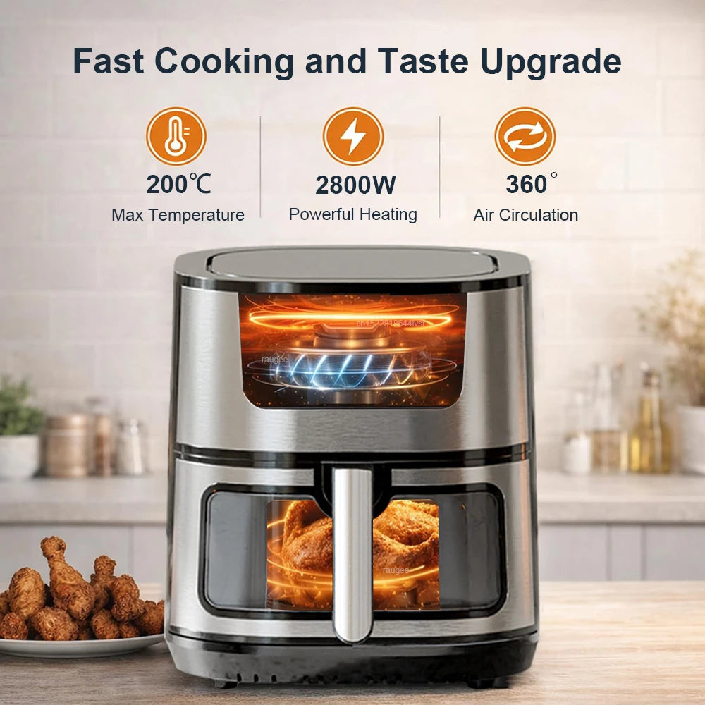 Air Fryer 8L 2800W Oil Free Electric Air Fryer with Touchscreen Household Multi-function Non-fat Fryer with Visible Window