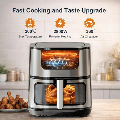 Air Fryer 8L 2800W Oil Free Electric Air Fryer with Touchscreen Household Multi-function Non-fat Fryer with Visible Window