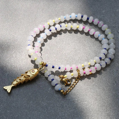 2026 Spring/Summer Fashion Accessories Jewelry Bohemian style mixcolor Beads Chain Necklace with Natural Stone pendant for woman