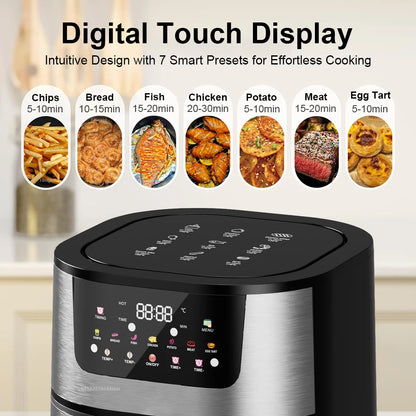 Air Fryer 8L 2800W Oil Free Electric Air Fryer with Touchscreen Household Multi-function Non-fat Fryer with Visible Window