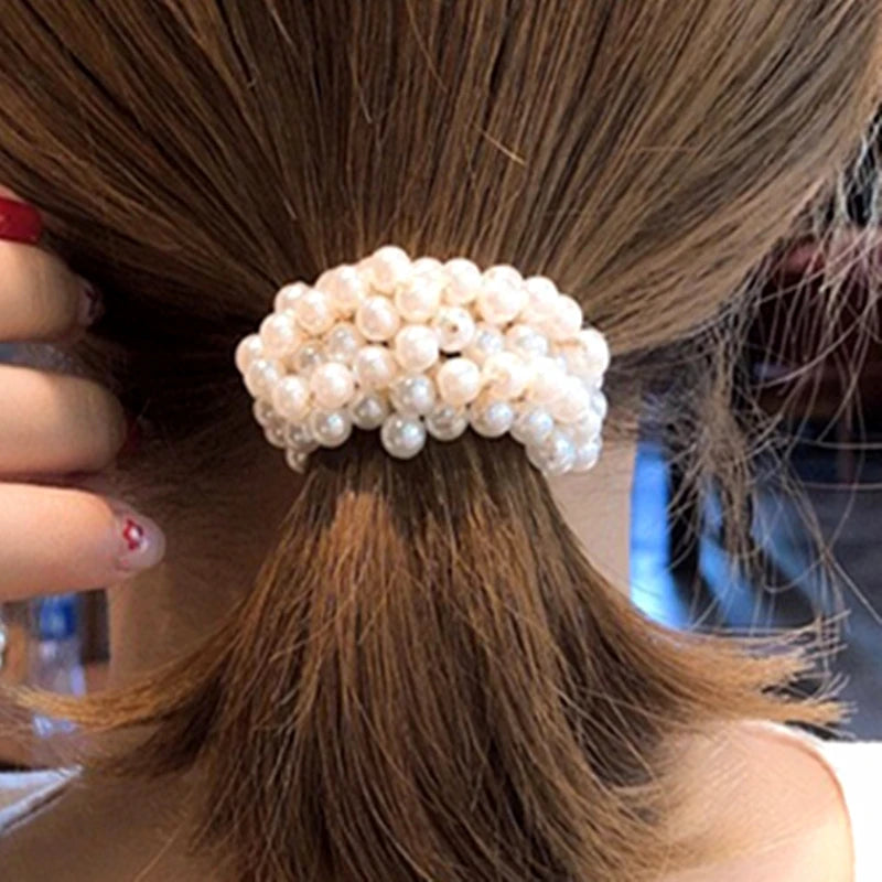 Woman Elegant Pearl Hair Ties Beads Girls Scrunchies Rubber Bands Ponytail Holders  Accessories Elastic  Band