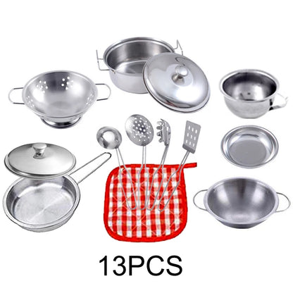Kitchen Pretend Play Accessories Toys with Stainless Steel Cookware Pots and Pans Set,Cooking Utensils, Gifts Learning Tool