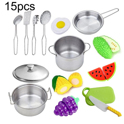 Kitchen Pretend Play Accessories Toys with Stainless Steel Cookware Pots and Pans Set,Cooking Utensils, Gifts Learning Tool