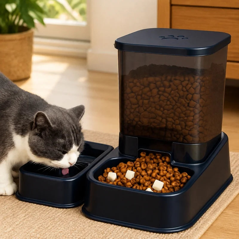 Automatic Portion-Control Pet Feeder with Integrated Water Dispenser, Battery-Free Operation for Cats and Dogs