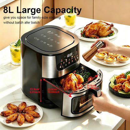 Air Fryer 8L 2800W Oil Free Electric Air Fryer with Touchscreen Household Multi-function Non-fat Fryer with Visible Window