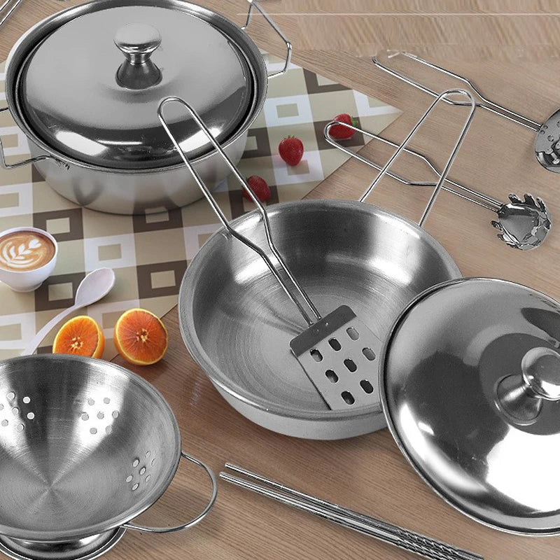 Kitchen Pretend Play Accessories Toys with Stainless Steel Cookware Pots and Pans Set,Cooking Utensils, Gifts Learning Tool