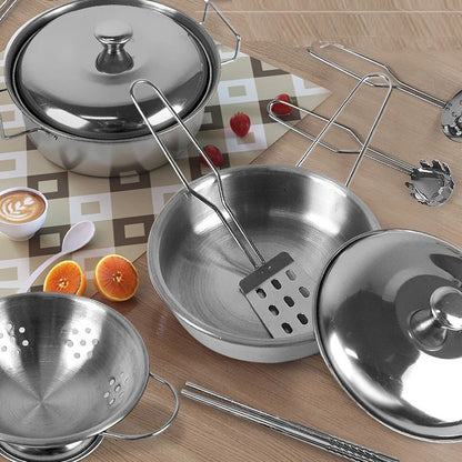 Kitchen Pretend Play Accessories Toys with Stainless Steel Cookware Pots and Pans Set,Cooking Utensils, Gifts Learning Tool