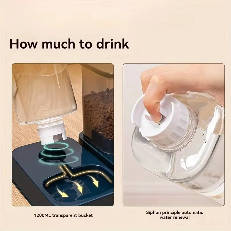 Automatic Portion-Control Pet Feeder with Integrated Water Dispenser, Battery-Free Operation for Cats and Dogs