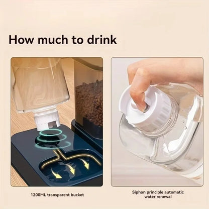Automatic Portion-Control Pet Feeder with Integrated Water Dispenser, Battery-Free Operation for Cats and Dogs