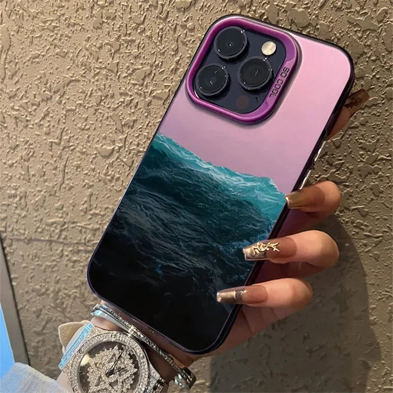 Phone Case For iPhone 16E Cases For iPhone 16 15 14 13 11 12 Pro Max 16 15 14 Plus New Colorful Mountain View Print Phone Cover