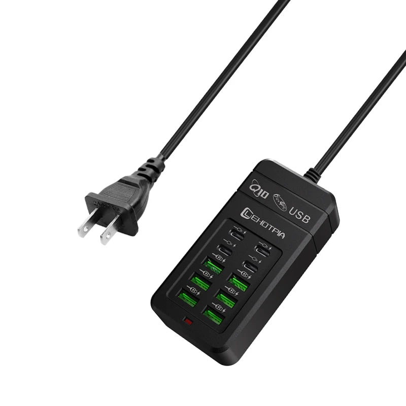 EU UK US Plug Multiple Rapide USB Charger Power Adapter 1.2m Extension Cord 6 USB-A 4 USB-C Portable For Mobile Phone USB Socket