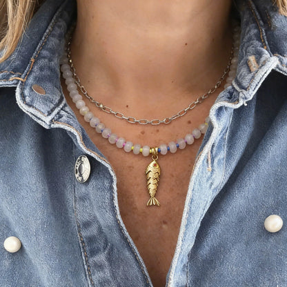 2026 Spring/Summer Fashion Accessories Jewelry Bohemian style mixcolor Beads Chain Necklace with Natural Stone pendant for woman