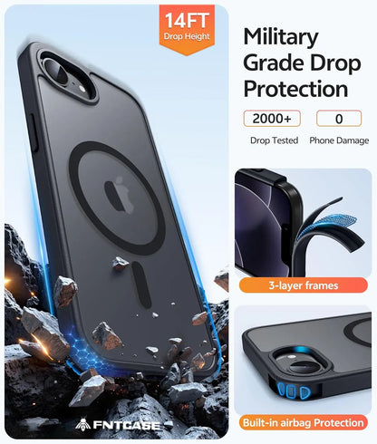 For iPhone 17e/16e Phone Case with Magnetic Translucent Matte Cases with [Screen Protector]  Shockproof Protective Phone Cover -