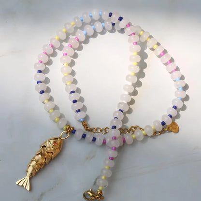 2026 Spring/Summer Fashion Accessories Jewelry Bohemian style mixcolor Beads Chain Necklace with Natural Stone pendant for woman