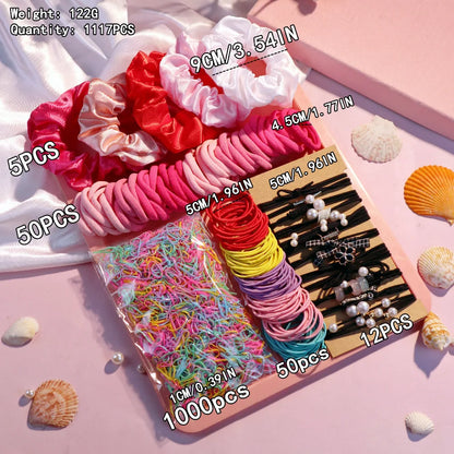 1Set Multicolour Hair Accessories for Woman Set Seamless Ponytail Holders Variety Hair Scrunchies HairBands Scrunchy Hair Ties